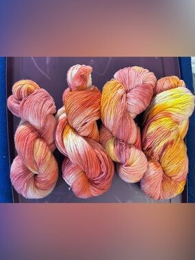 Kool-Aid Dyed Yarn Skeins in Peach, Coral & Yellow, Lot of 4